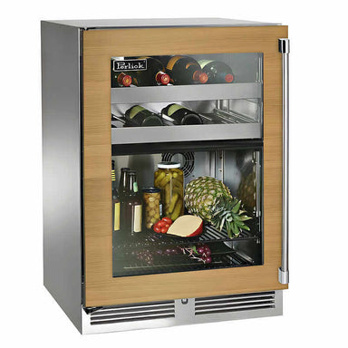 Perlick 24-Inch Signature Series Panel Ready Glass Door Outdoor Dual Zone Refrigerator/Wine Reserve w/ Lock | Left Hinge