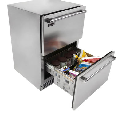 Perlick 24-Inch Signature Series Stainless Steel Outdoor Dual Zone Refrigerator/Freezer Drawers | Opened Drawer