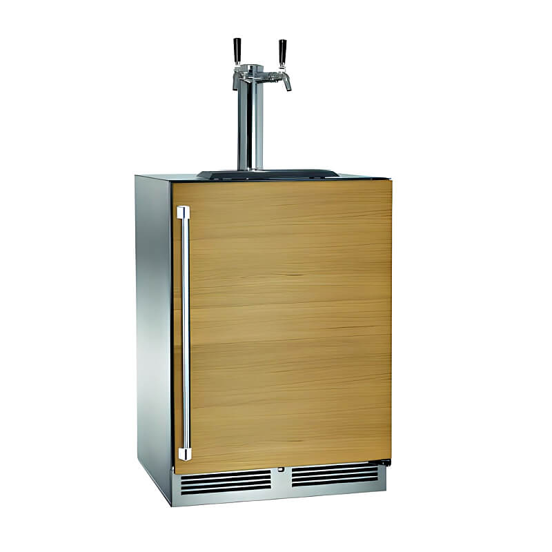 Perlick 24-Inch Signature Series Panel Ready Double Tap Outdoor Beverage Dispenser | Wood Grain Right Hinge