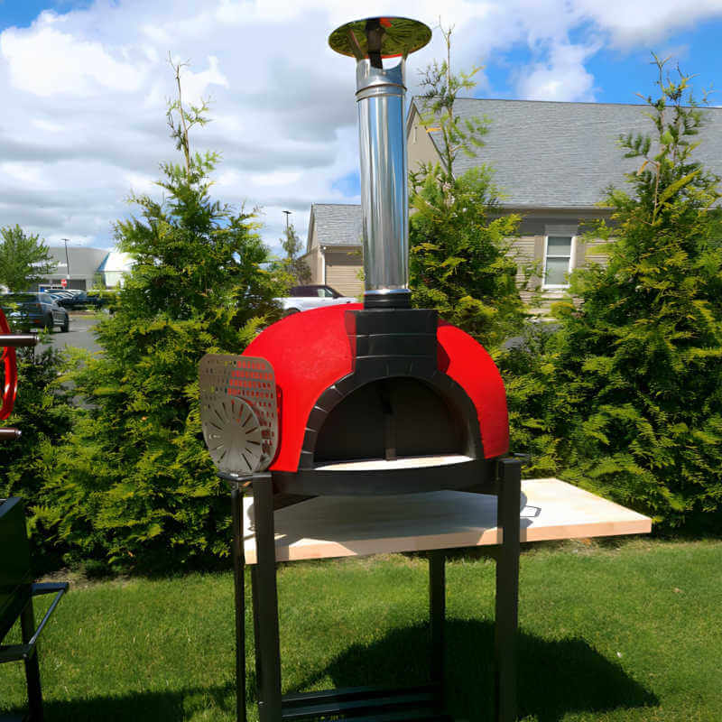 ProForno Tonio Wood Fired/Hybrid Brick Portable Pizza Oven | In Red on Stand