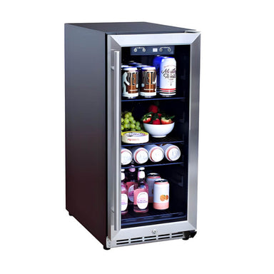 RCS 15-Inch 3.2 Cu. Ft. Outdoor Stainless Steel Refrigerator With Glass Window | 96 Bottle Capacity