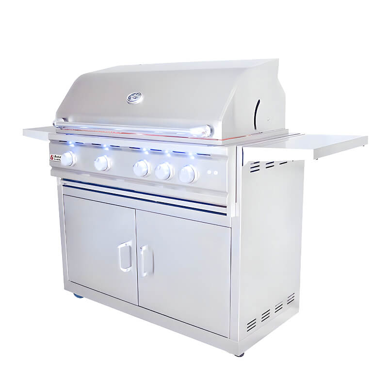 RCS Cutlass Pro 38 Inch Freestanding Gas Grill with Ceramic Briquettes | Blue LED Lights on Gas Controls
