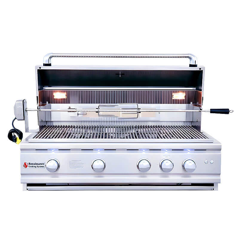 RCS Cutlass Pro 38 Inch Freestanding Gas Grill with Ceramic Briquettes | Includes Rotisserie Kit
