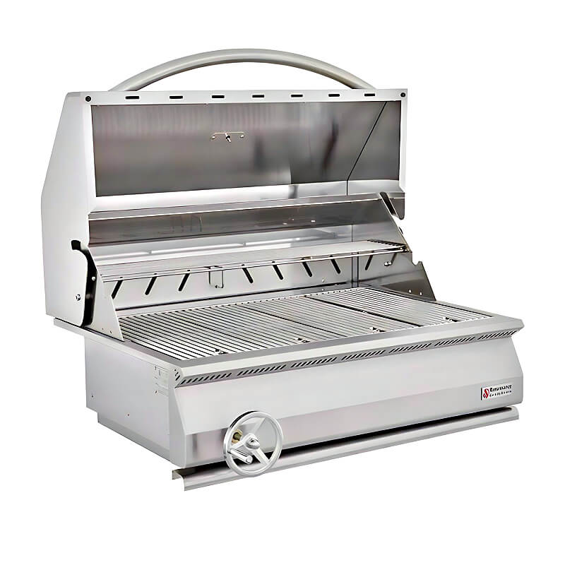 RCS Premier 32 Inch Stainless Steel Charcoal Built In Grill with Vari-Just Charcoal Tray Hand Crank