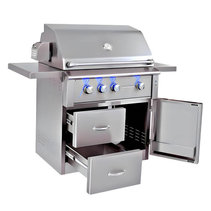 Summerset Alturi 36 Inch 3 Burner Freestanding Gas Grill With Rotisserie | Double Drawer And Single Door Cart