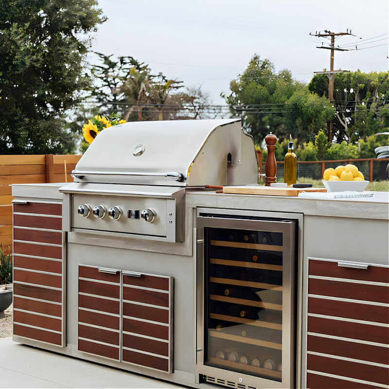 Summerset Alturi 42 Inch 3 Burner Built-In Gas Grill With Rotisserie | Shown in Outdoor Kitchen With Wine Cooler