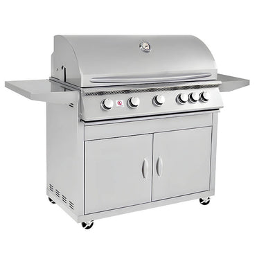 Summerset Sizzler 40 Inch 5 Burner Freestanding Gas Grill | Four Caster Wheels on Grill Cart