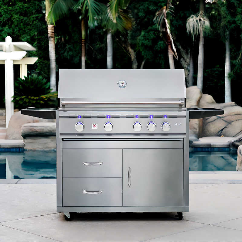 Summerset TRLD Deluxe 44 Inch 4 Burner Freestanding Gas Grill | Shown on Pool Patio