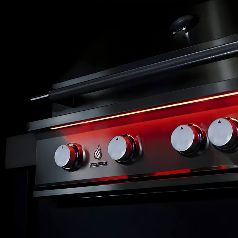 TrueFlame 40 Inch Freestanding Grill -TF40FS | Lighting Behind-Each Knob Indicating On/Off Burner State