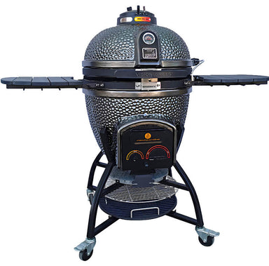 Vision Grills Deluxe Ceramic Kamado Grill in Gun Metal Gray with Side Shelves