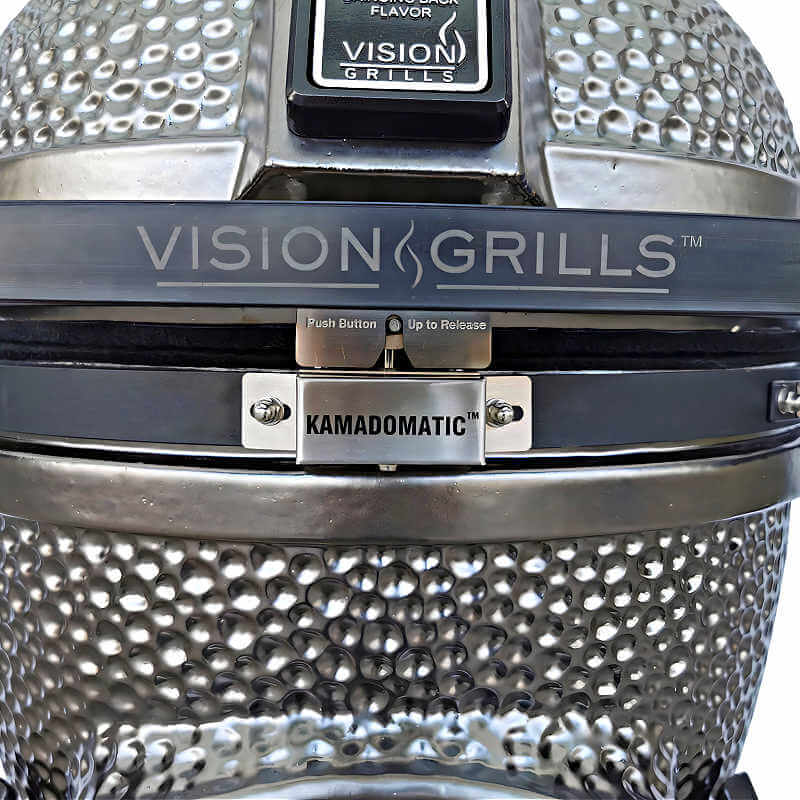 Vision Grills Deluxe Ceramic Kamado Grill in Gun Metal Gray with KamadoMatic Secure Latch