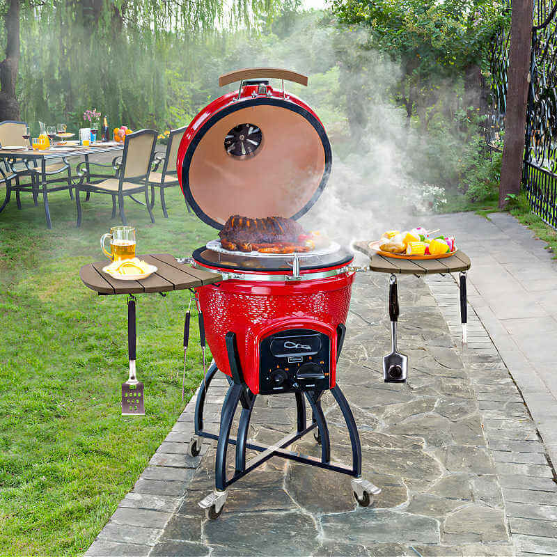 Vision Grills Professional C-Series Ceramic Kamado Grill in Red. Perfect For Your Backyard BBQs