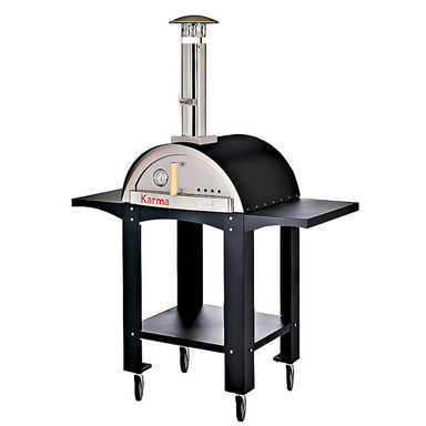 WPPO Karma 25 Inch Black Wood Fired Outdoor Pizza Oven with Black Cart | Powder Coated Paint