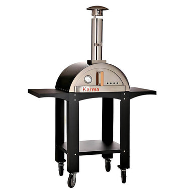 WPPO Karma 25 Inch Black Wood Fired Outdoor Pizza Oven with Black Cart