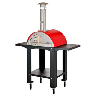 WPPO Karma 25 Inch Red Wood Fired Outdoor Pizza Oven with Black Cart