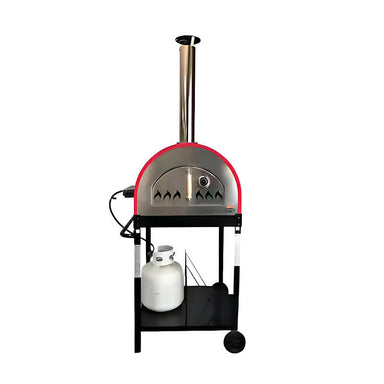 WPPO Traditional Red 25-Inch Dual Fueled Pizza Oven With Gas Attachment | With Gas Insert