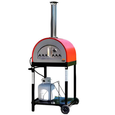 WPPO Traditional Red 25-Inch Dual Fueled Pizza Oven With Gas Attachment | Propane Gas Tank