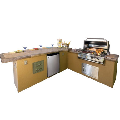 Caribbean BBQ Island with 4 Burner Built In BBQ Grill Refrigerator and Drawers