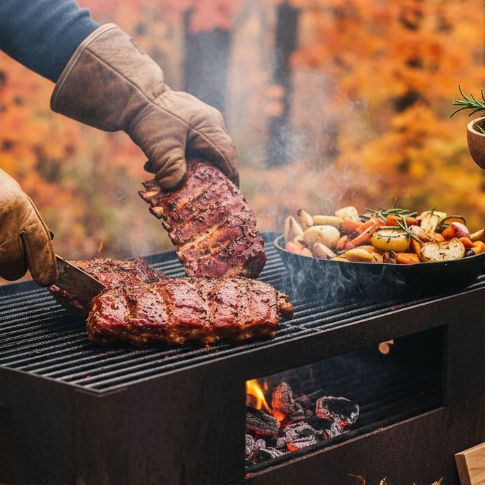 Grilling steaks in fall
