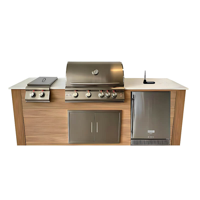 Pro-Fit 8 foot composite outdoor kitchen island in Golden Cypress with porcelain countertop