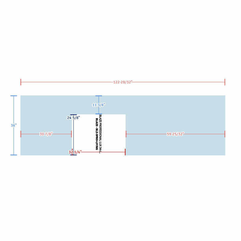 EZ Finish Systems 10 Ft Ready-To-Finish Grill Island with Blaze Professional LUX 34-Inch Grill, Refrigerator, Double Door, Trash Drawer, and Triple Drawer - Top View Dimensions