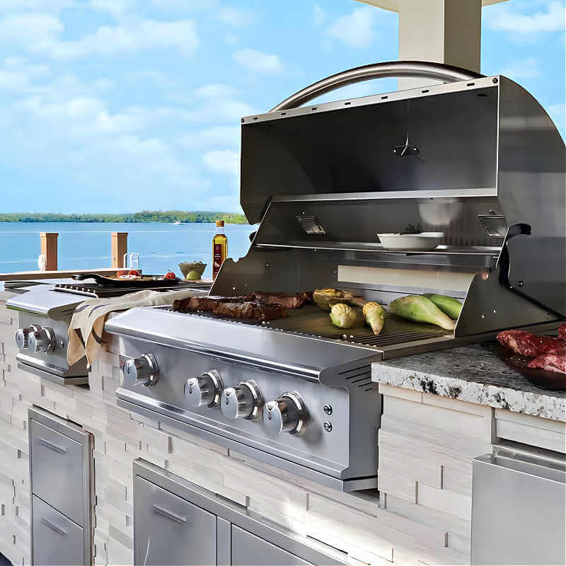 EZ Finish Systems 10 Ft Ready-To-Finish Grill Island | Blaze Professional LUX 34-Inch 3 Burner Gas Grill | Installed in EZ Finish Grill Island