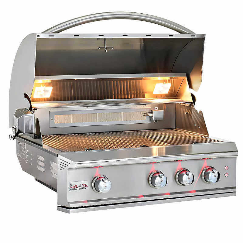 EZ Finish Ready To Finish Grill Island - Blaze Professional LUX 34 Inch 3 Burner Built In Gas Grill - Interior Halogen Grill Lighting