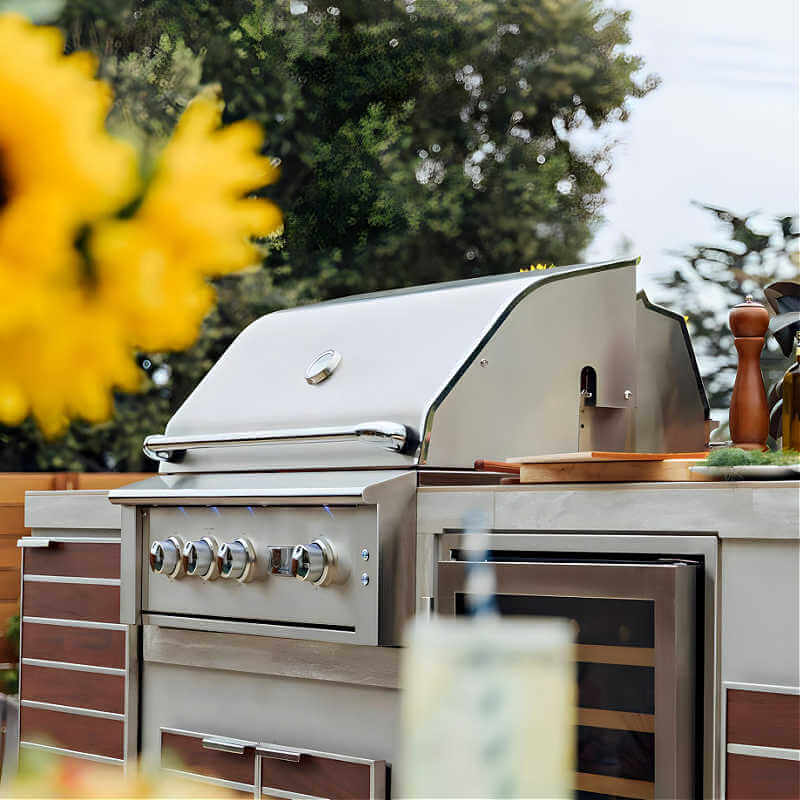 American Made Grills Alturi 42 Inch 3 Burner Built-In Gas Grill With Rotisserie | Installed in Grill Island