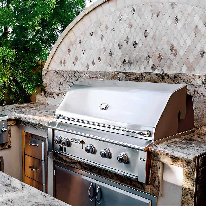 American Made Grills Alturi 42 Inch 3 Burner Built-In Gas Grill With Rotisserie | Shown With Granite Countertop