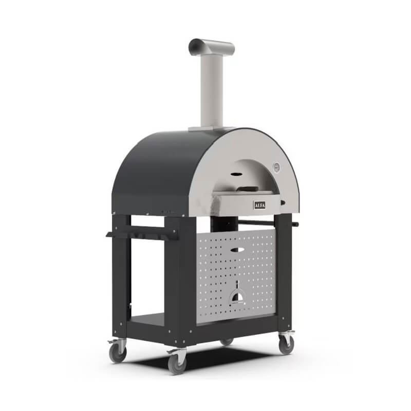 Alfa Classico 2 Pizze Wood-Fired Pizza Oven w/ Cart | Stainless Steel Front