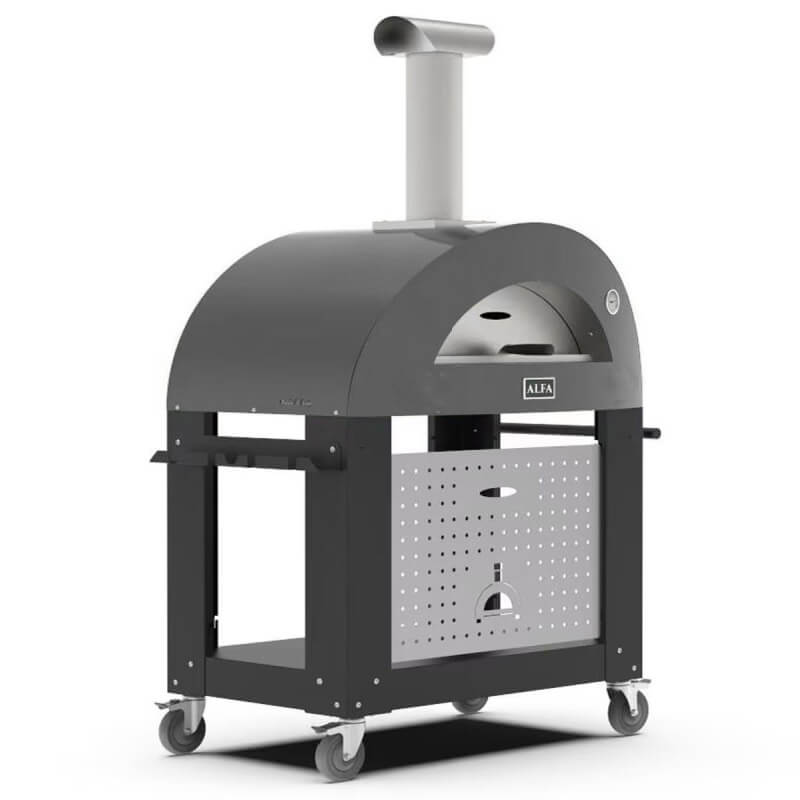 Alfa Moderno 3 Pizze Gas Pizza Oven w/ Cart | Stainless Steel Chimney