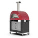 Alfa Moderno 3 Pizze Wood-Fired Pizza Oven w/ Cart - Antique Red | Locking Caster Wheels