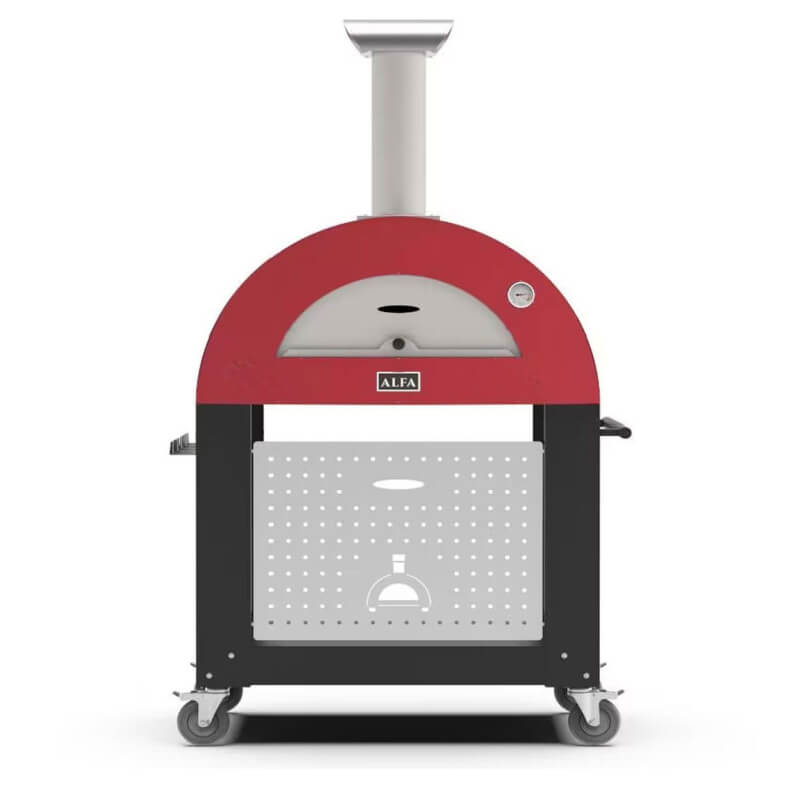Alfa Moderno 3 Pizze Wood-Fired Pizza Oven w/ Cart - Antique Red