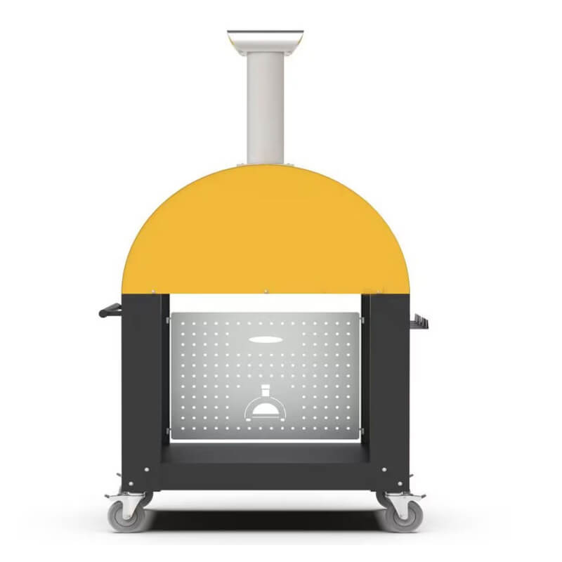 Alfa Moderno 3 Pizze Wood-Fired Pizza Oven w/ Cart - Fire Yellow | Rear View