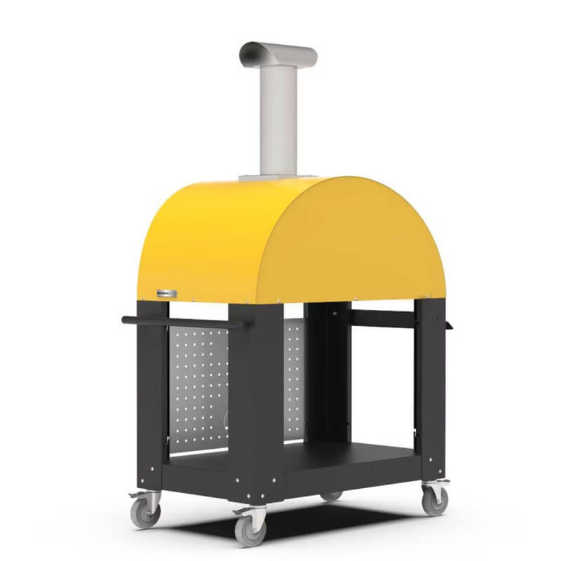 Alfa Moderno 3 Pizze Wood-Fired Pizza Oven w/ Cart - Fire Yellow | Storage on Cart