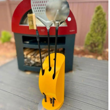 Alfa Vela Pizza Peel Holder - Imperial Yellow | Shown with Pizza Oven