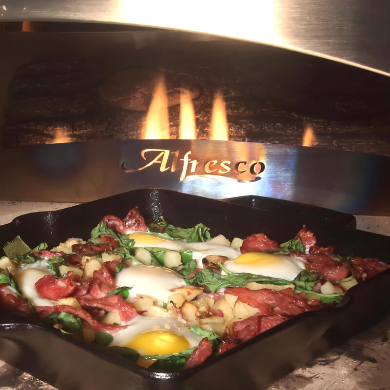 Alfresco 30-Inch Countertop Outdoor Pizza Oven  | Cooking Iron Skillet Dish