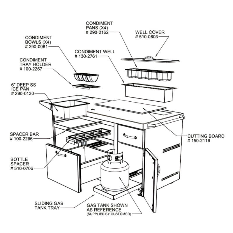 Alfresco Deluxe Pizza Oven Prep Cart  | Full Part Diagram