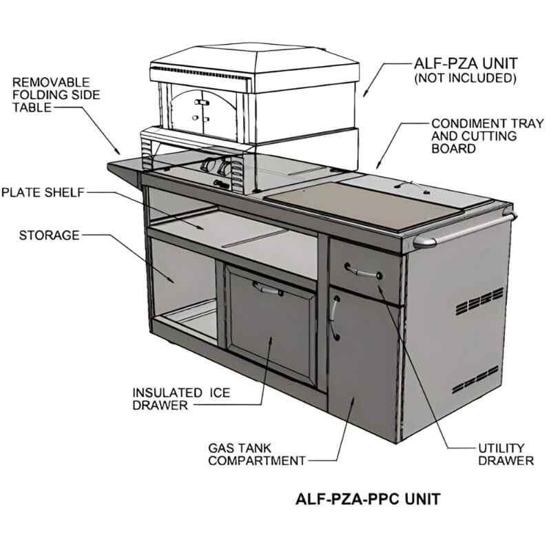 Alfresco Deluxe Pizza Oven Prep Cart | Component Diagram