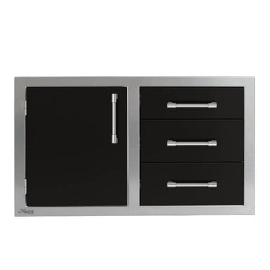 Alfresco 32-Inch Stainless Steel Soft-Close Door & Triple Drawer Combo | Black Matte - Left Door
