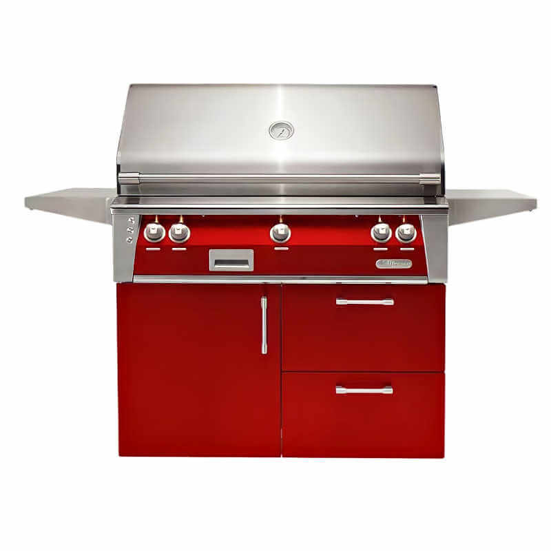 Alfresco ALXE 42-Inch Gas Grill on Deluxe Cart With Rotisserie  | Carmine Red