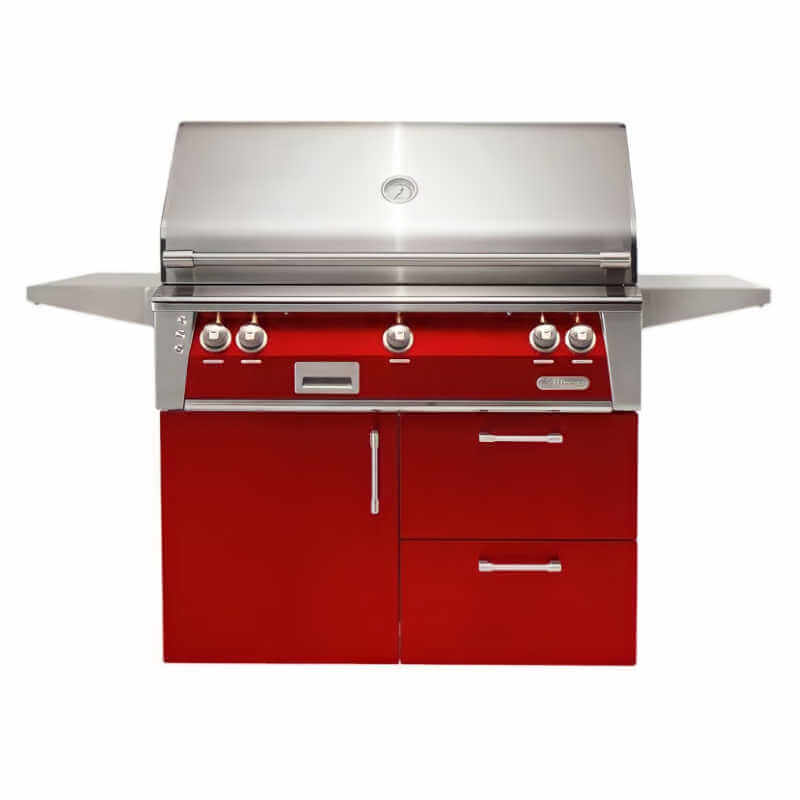 Alfresco ALXE 42-Inch Gas Grill on Deluxe Cart With Rotisserie With Marine Armour | Carmine Red