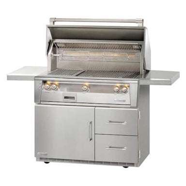 Alfresco ALXE 42-Inch Gas Grill on Refrigerated Cart | Hood Opened