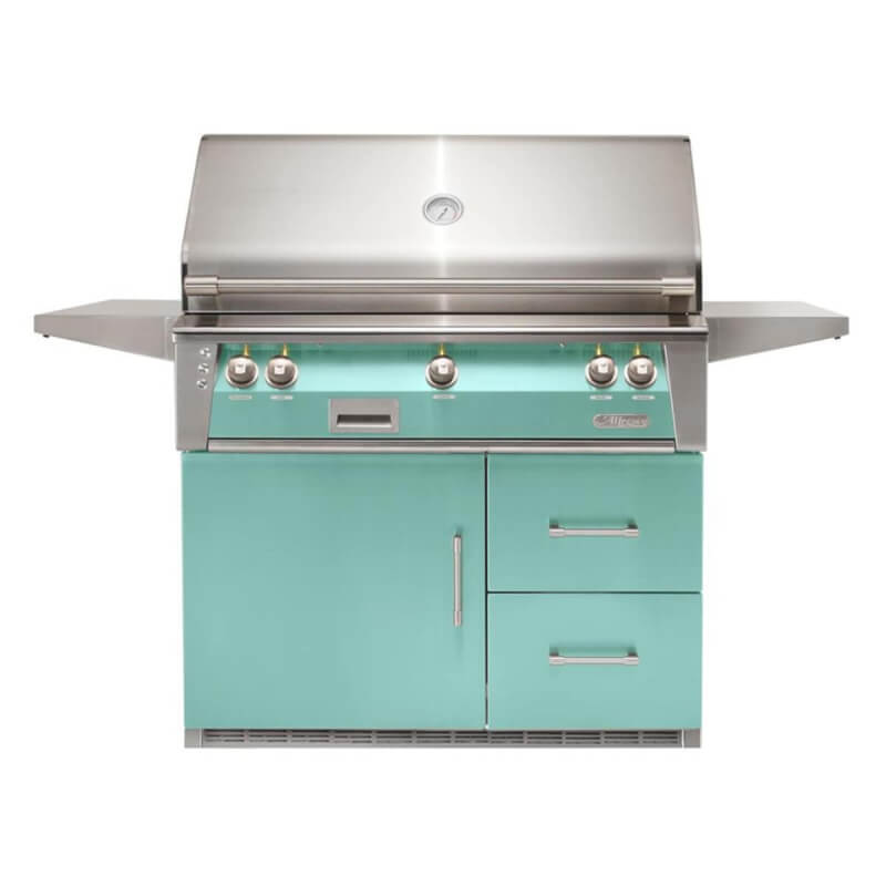 Alfresco ALXE 42-Inch Gas Grill on Refrigerated Cart | Light Green