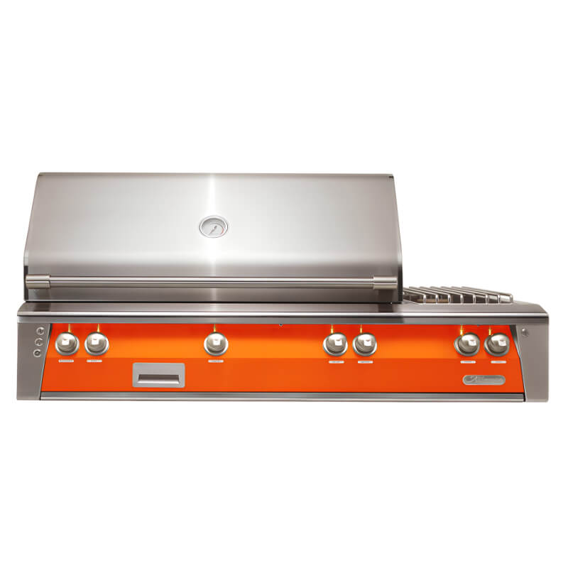 Alfresco ALXE 56-Inch Built-In Deluxe Grill With Sear Zone, Rotisserie And Side Burner | Luminous Orange