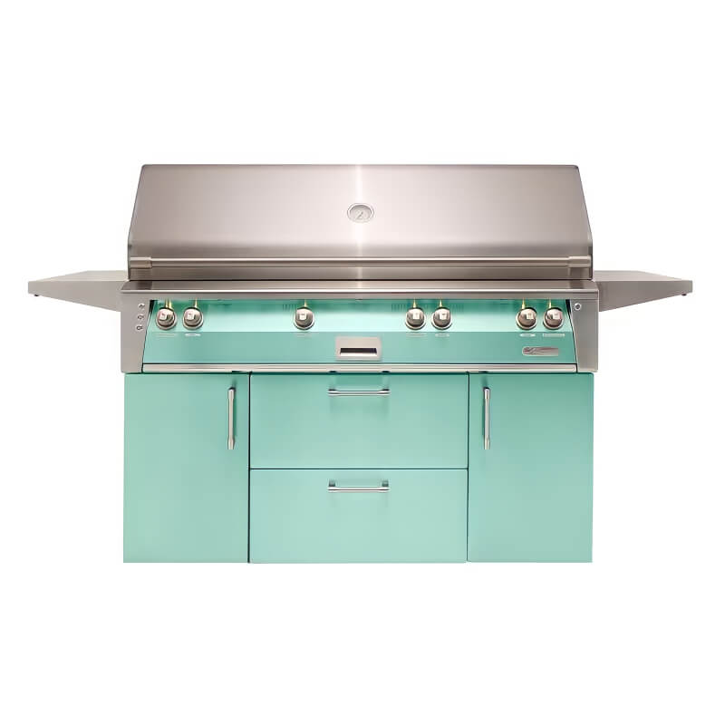 Alfresco ALXE 56-Inch Freestanding Gas All Grill With Sear Zone And Rotisserie | Light Green 
