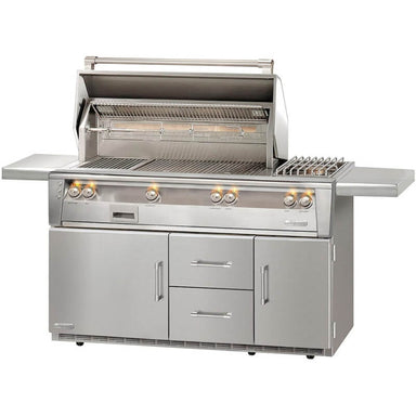 Alfresco ALXE 56-Inch Freestanding Gas Deluxe Grill On Refrigerated Cart | Grill Hood Opened