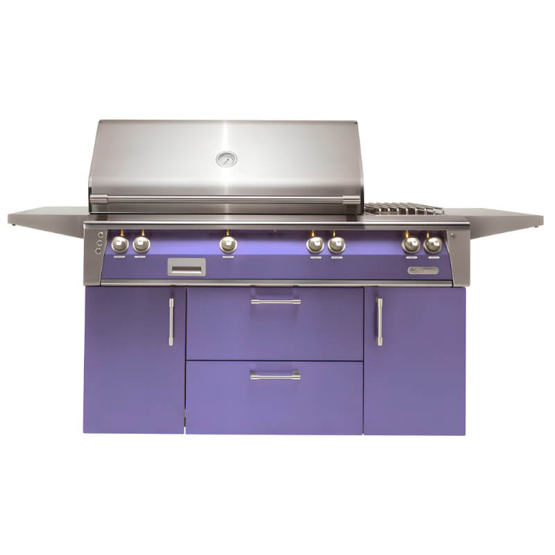 Alfresco ALXE 56-Inch Freestanding Gas Deluxe Grill With Rotisserie, And Side Burner | Blue Lilac