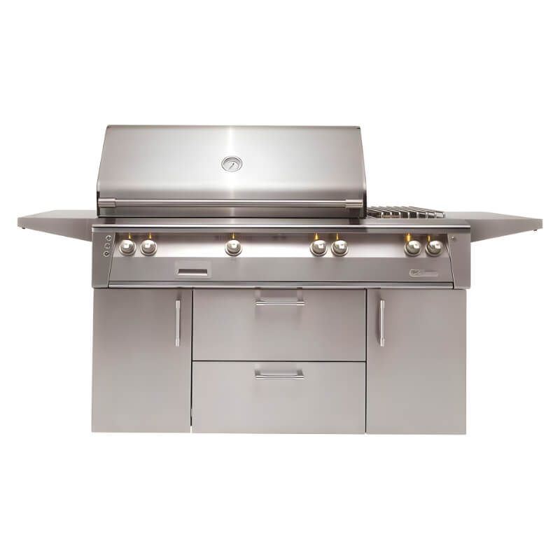 Alfresco ALXE 56-Inch Freestanding Gas Deluxe Grill With Rotisserie, And Side Burner With Marine Armour | Signal Gray