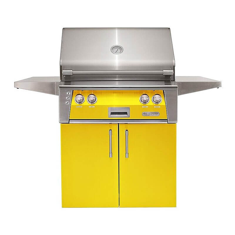 Alfresco ALXE 30-Inch Freestanding Gas Grill with Rotisserie With Marine Armour | Traffic Yellow